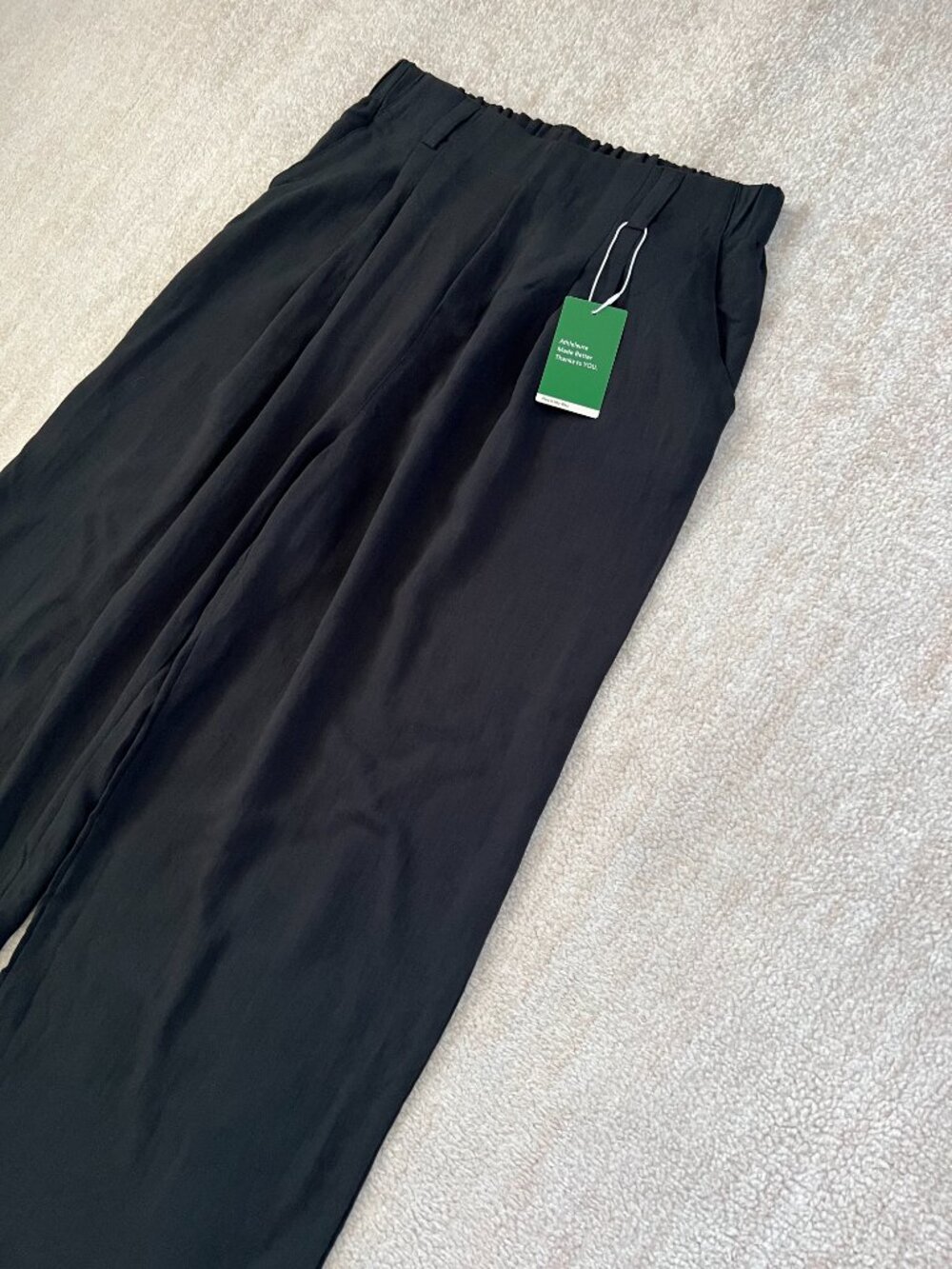 Halara Black Pull On Wide Leg Trousers High Waisted Pleated Pants L Regular NWT - Picture 3 of 10